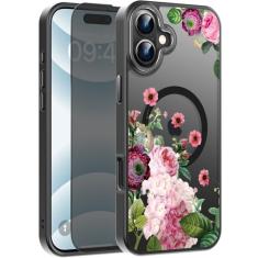 FUNMIKO Capa para iPhone 16 Plus com protetor de tela de privacidade, compatível com carregamento sem fio, capa fosca translúcida à prova de choque - linda capa de telefone com design floral para