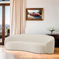 Sofá Curvo Orgânico Sala Recepção 3 Lugares Alemanha 180cm Bouclé Bege