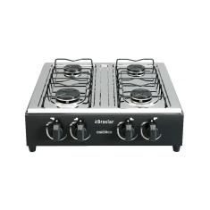 Fogão Portátil Braslar 4 Bocas a Gás Inox Preto