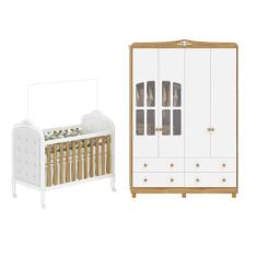 Quarto de Bebê Guarda-roupa com Janelas e Berço com Capitonê Maya Clás