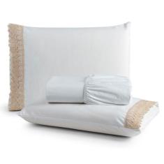 Jogo Cama Lençol Haia King Percal 200 Fios 100% Algodão Guipir Bordado