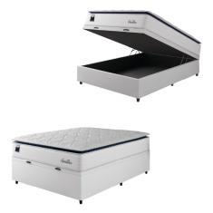 Cama Box Baú Casal Colchão Molas Ensacadas Com Pillow Sevilha 138x188x74cm Branco/cinza Hellen