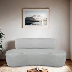 Sofá Curvo Orgânico 120cm 2 Lugares Bouclé Antonela Cinza