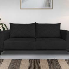 Sofá Eliot 3 Lugares 220 Cm Linho Boucle Preto