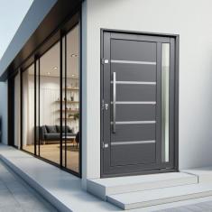 Porta Pivotante Lambril Miraggio Com Puxador Lado Direito Elite 216x150 Cinza