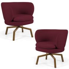 Kit 2 Poltronas Decorativas Melissa Base Ka Giratória Castanho Veludo C-278 Marsala - Domi