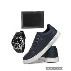 Tênis Casual Masculino SB em Lona com Solado Caixa Alta + Relógio e Carteira -Masculino