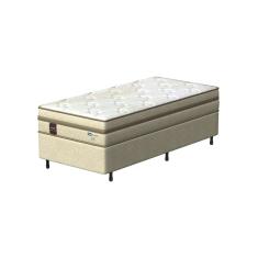 Cama Box Solteiro Probel Arezzo Revestida em Tecido Jacquard + Colchão com Pillow Euro e Molas Ensacadas Individualmente 26x88x188cm – Bege e Preta