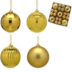 Conjunto 37 Bolas Para Arvore Natal Brilhante Fosco Relevo Enfeite Natalino Premium (Dourado)