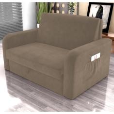 Sofá Cama Com Baú 2 Lugares John Veludo Cappuccino