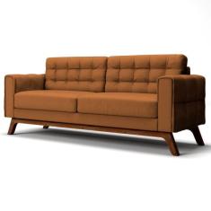 Sofá 180 cm 3 Lugares Sandero B-262 Veludo Telha - Domi, Telha, 40 Kg