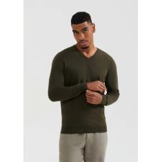 Blusão Masculino Básico Em Tricô Gola V - Hering, P, Verde militar