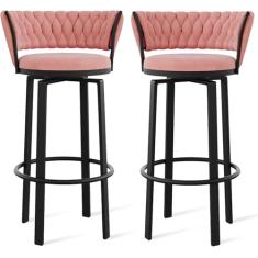 Conjunto de banquetas giratórias de 360° com altura de 1/2/3/4, banquetas de veludo com costas abertas e apoio para os pés dourado/preto, cadeiras de jantar para pub da ilha da cozinha, perna preta