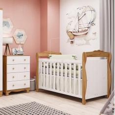 Quarto de Bebê com Cômoda 4 Gavetase Berço Americano Nina 100% Mdf Espresso Móveis Branco Brilho/Amêndoa