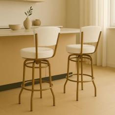 Kit 2 Banquetas Alta Bar Giratória com Encosto cor Dourado fosco Assen