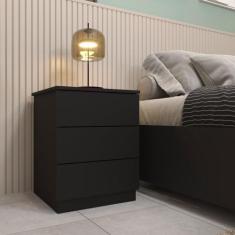 Mesa de Cabeceira Veronna 3 Gavetas Tcil Móveis, Preto Fosco