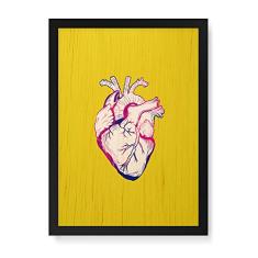 Arte Maníacos Quadro Decorativo em Madeira Coração Amarelo - 23x16,25cm (Moldura caixa em laca preta)