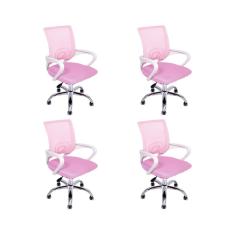 Kit 4 Cadeiras de Escritório Begonia Mesh Ergonômica Rosa
