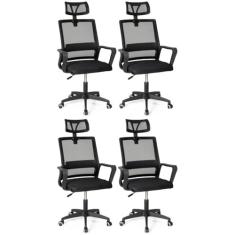 Kit 4 Cadeiras de Escritório Giratória Executiva Pro com Regulagem de Altura - Preto