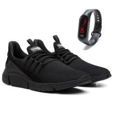 Kit Tênis Venetto Caminhada Leve Conforto + Relógio Digital, 39, Preto