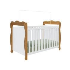 Berço Lisi Moveis Peroba Americano minicama MDF, Branco e Amêndoa