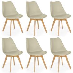 Conjunto 06 Cadeiras Eames Wood Leda Design - Nude