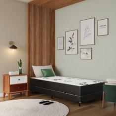Cama Box Solteiro Conjugada Florença D28 Ortopédico Floral e Preta
