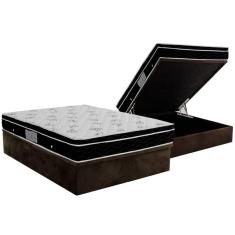 Cama Box Baú Casal: Colchão Molas Ortobom Nanolastic Physical + Base Crc Suede Brown(138X188)