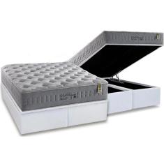 Kit Cama Box Baú Queen com Colchão Molas Ensacadas Courano White 158x198cm Anjos Ortobom