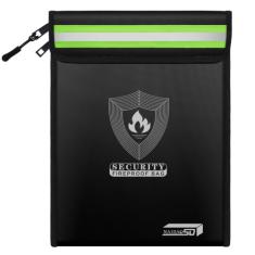 Bolsa de documentos à prova de fogo atualizada (39,3 cm x 30 cm) com tira refletiva, 2 bolsos bolsa de dinheiro à prova de fogo com zíper de metal e alça à prova de fogo para documentos, dinheiro, passaporte, joias, objetos de valor