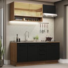 Cozinha Completa Madesa Agata 180004 com Armário e Balcão (Sem Tampo e Pia) - Rustic/Preto