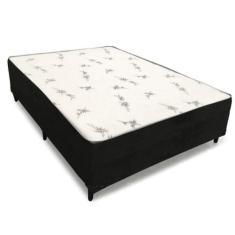 Cama Box Conjugada Ortopédica Casal 138 x 188 – Suede Preto - Tampo Branco