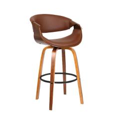 Banqueta com Apoio e Base de Madeira Nicole Rivatti Marrom