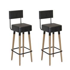 Kit 2 Banquetas Madeira Maciça Couro Sintético Barcelona Salaone Preto/Marrom