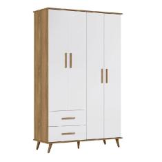 Guarda Roupa Infantil Retrô Noah 4 Portas e 2 Gavetas para Quarto de Bebê Cor Nature com Branco - Peternella Móveis