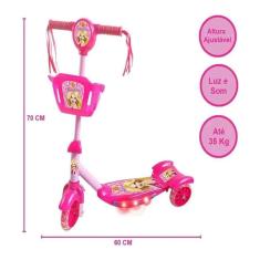 Patinete Infantil Rosa Com Cestinha Luzes E Sons Dm Radical