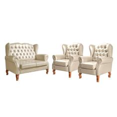 Conjunto Chesterfield Imperador Sofá Vintage Capitonê 