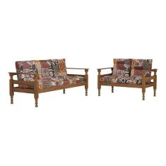 Jogo De Sofá Madeira Maciça 2 E 3 Lugares Liz Multimóveis Cr7004 Imbuia/colorido Imbuia/colorido