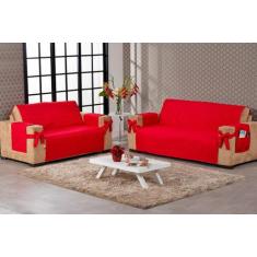 Kit Jogo Capa Protetor De Sofá 2 E 3 Lugares Laço Vermelho - Beatriz E