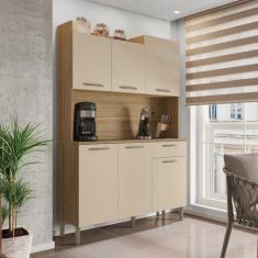 Cozinha Compacta 6 Portas 1 Gaveta Genova Kits Paraná, Freijó/Vanila