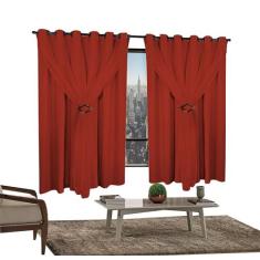 Cortina Corta Luz 2,00X1,80 100% Blackout Com Voil Vermelho - Ibitinga