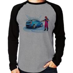 Camiseta Raglan Lava Jato Mulher Manga Longa - Foca na Moda, Cinza, Pr