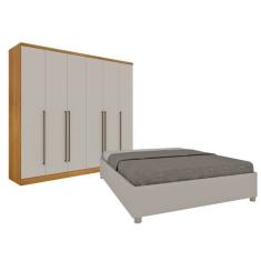 Quarto De Casal Guarda-Roupa 6 Portas Portugal E Cama Box Casal Queen Monaco Espresso Móveis Cinamomo/Off White