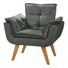 Poltrona Decorativa Opala Suede Grafite  - Dora Bela