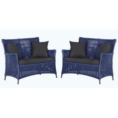 2 Sofás Área Externa Igapó Alumínio Pintura Marrom Corda Náutica Estofado Impermeável 11