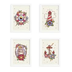 Quadros Vintage Marinha Moldura Branca 22x32cm Kit 4un - Quartinhos