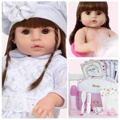 Bebê Reborn Boneca Princesa Corpo de Silicone 14 Acessórios - Cegonha 