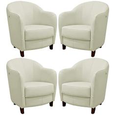 Kit 4 Poltronas Decorativas Sala de Estar Pés Madeira Kairós Couro Off White - Gran Belo