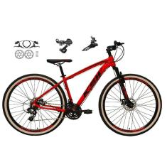  Bicicleta aro 29 Ksw Xlt 24v Câmbios Shimano Freios Hidráulicos Garfo com Suspensão Pneu Faixa Bege -Vermelho