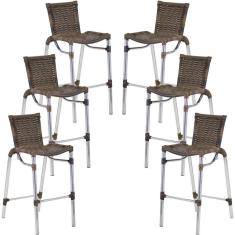Kit 6 Banquetas Alumínio Fortaleza Alta Para Balcão Cozinha Bar Trama